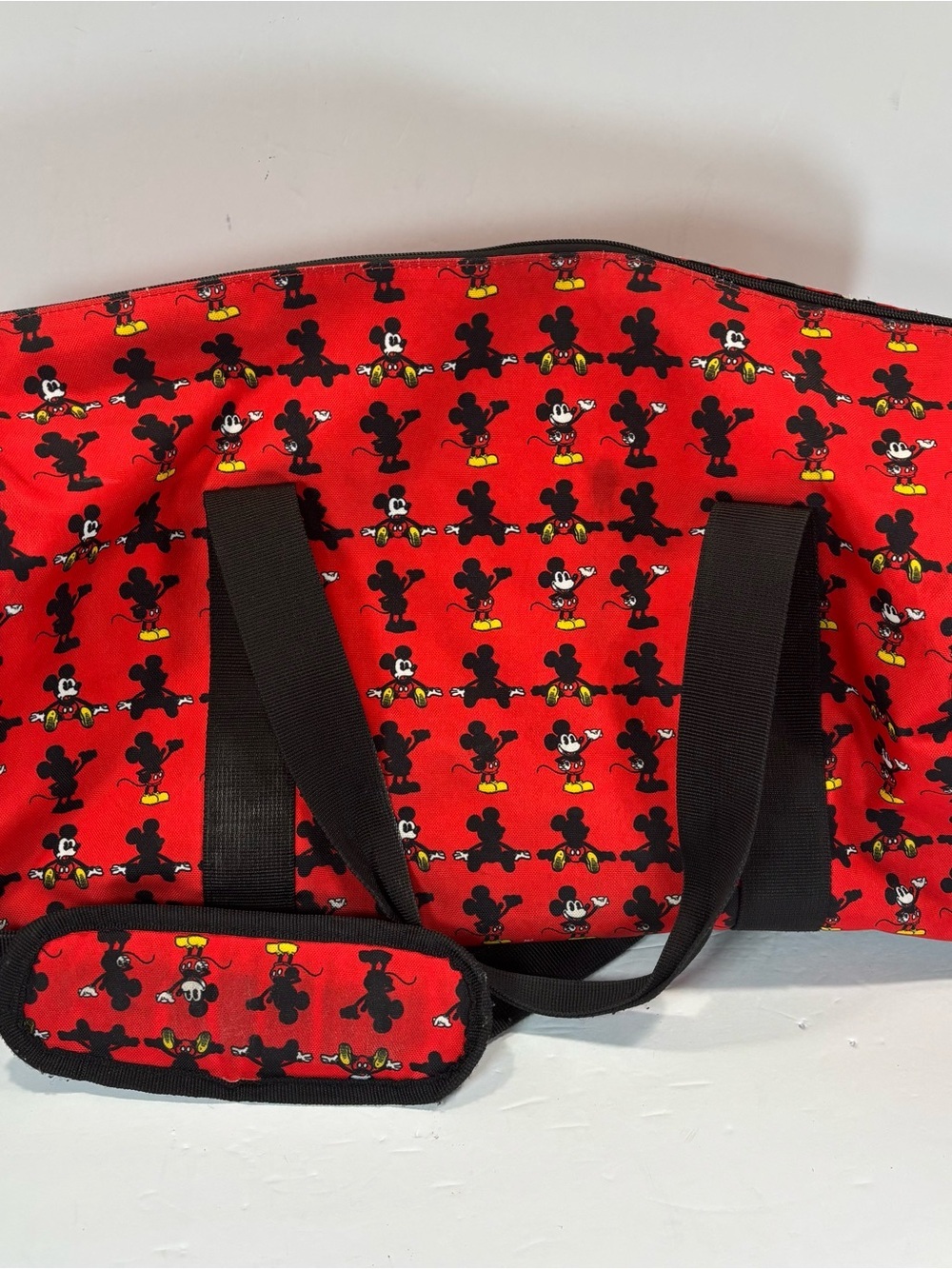 Disney Mickey Mouse Red Loungefly Duffle Bag All Over Mickey Travel 10x20” Read - Picture 5 of 12
